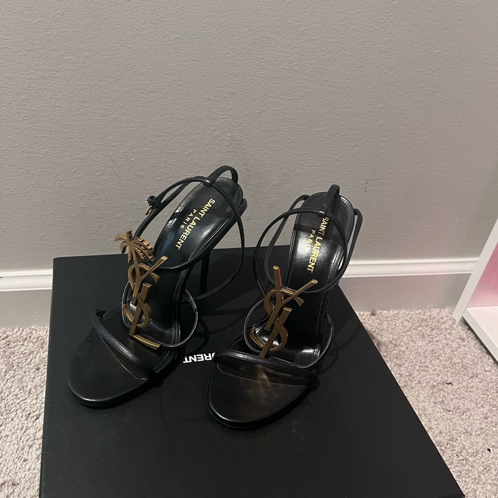 Saint Laurent Black and Gold High Heeled Sandals - Picture 4 of 5